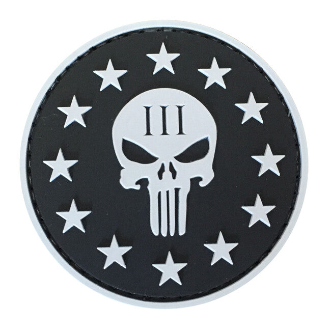 WARAGOD 3D Round Three Percenter Punisher Patch, Black, 6cm
