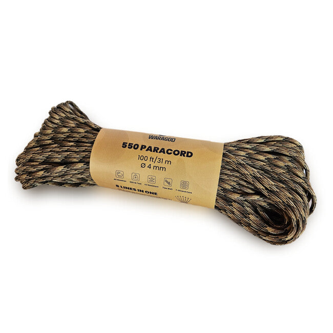 WARAGOD Paracord 550 Rope 31 m, 4 mm Diameter, Coyote Camo