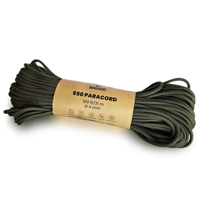WARAGOD Paracord 550 Rope 31 m, 4 mm Diameter, Green