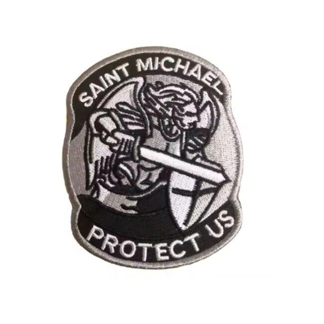 WARAGOD Saint Michael Protect Us Embroidered Patch, Grey