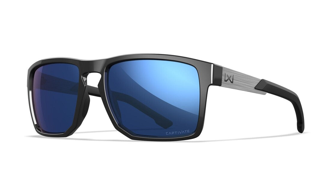 Wiley X Apex Sunglasses, Captivate Polarized Blue Mirror, Gloss Black