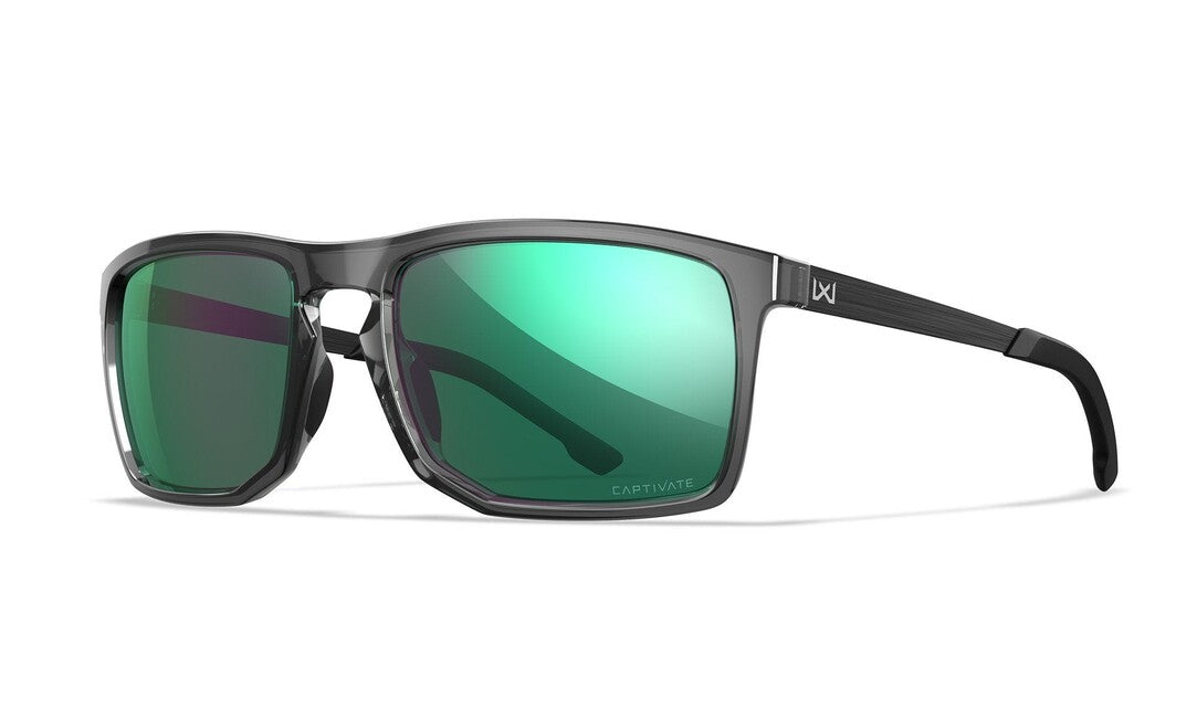 Wiley X Axe Sunglasses, Captivate Polarized Green Mirror/Gloss Crystal Grey