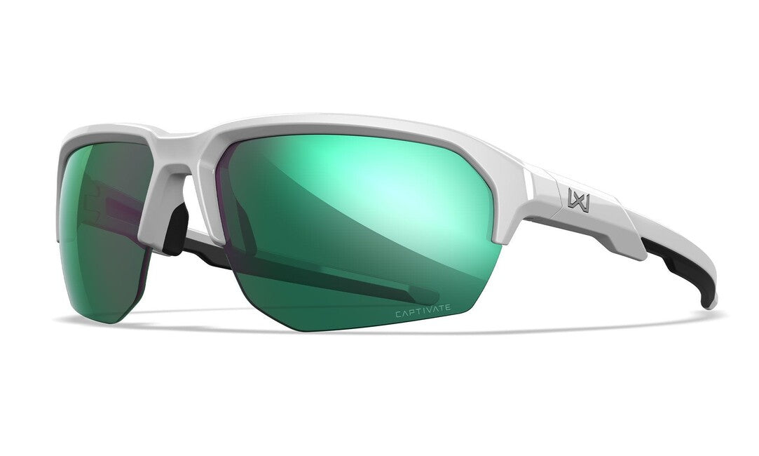 Wiley X Jackal Sunglasses, Captivate Polarized Green Mirror, Polished White