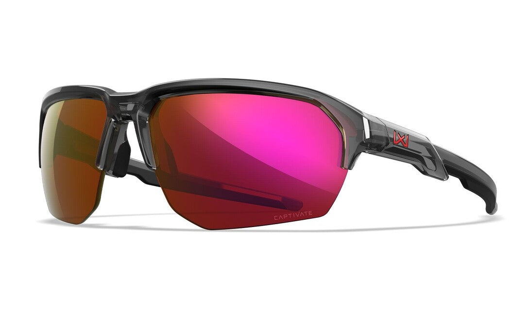 Wiley X Jakl Sunglasses, Captivate Red Mirror/Gloss Crystal Grey