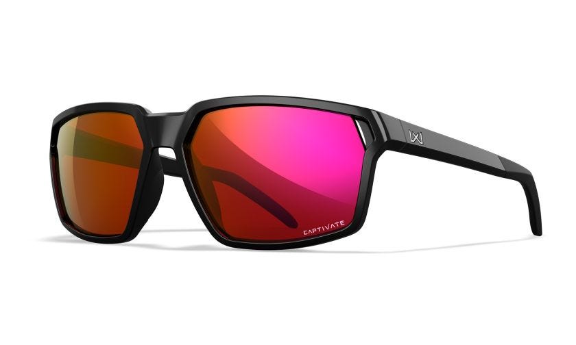 Wiley X Sierra Sunglasses, Red Mirror Captivate, Gloss Black
