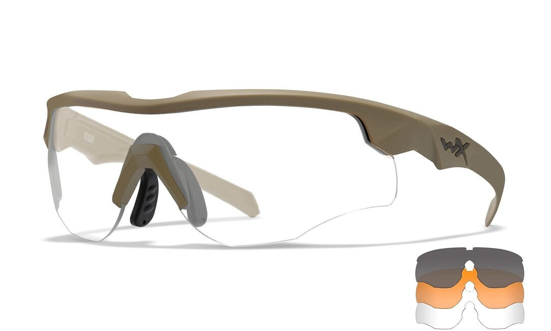 Wiley X Rogue Comm Tactical Glasses, Grey with Clear Lenses and Tan Frame