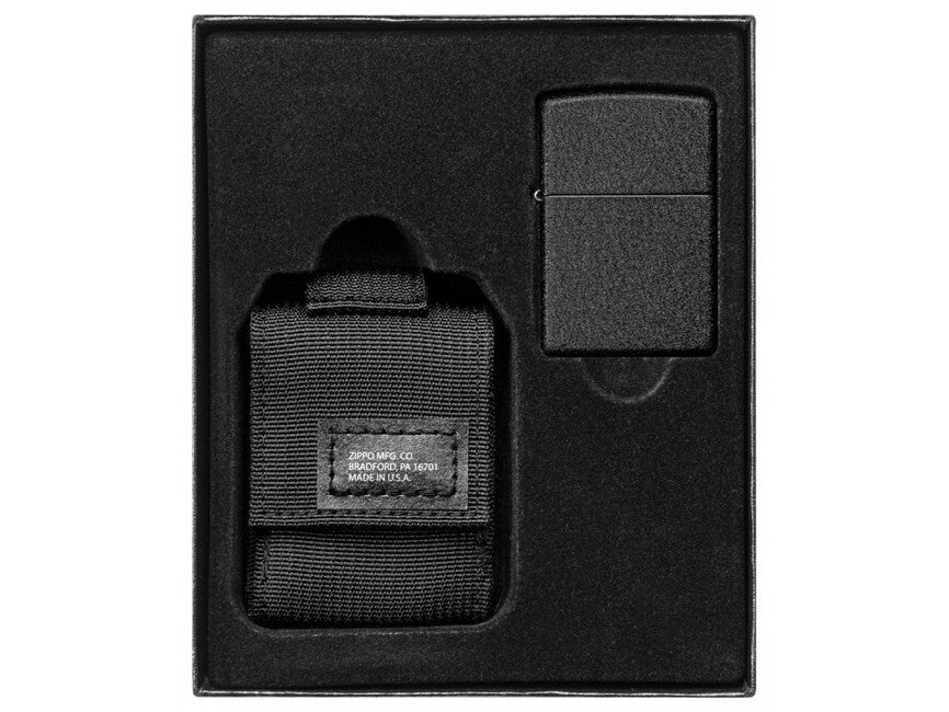Zippo Black Tactical Pouch Set + Black Crackle Lighter