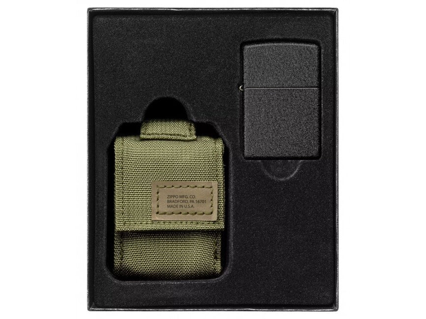 Zippo Green Tactical Case + Black Crackle Lighter