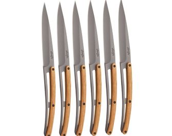 Deejo set 6 knives Table gray titanium olive wood