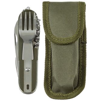 MFH Pocket Knife, OD green, fork and spoon