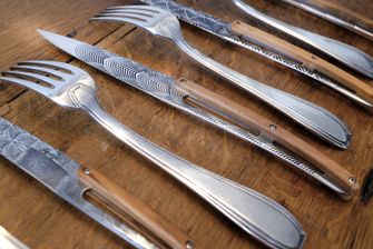 Deejo set 6 steak knives glossy blade olive wood Design Art Déco