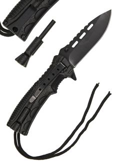 Mil-Tec black one-hand knife paracord w.fire starter