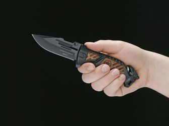 Böker Plus AK-14 tactical knife 9.3 cm, black, aluminum, wood, Nylon case