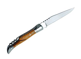Laguioioly DUB045 pocket knife with corkscrew, blade 11cm, steel 440, olive wood handle