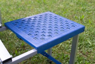 Folding camping table with benches, blue