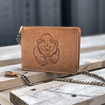 Leather wallet with chain pattern bear