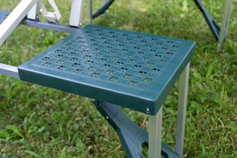Folding camping table with benches, green