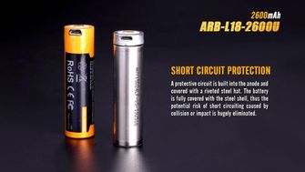 Fenix ​​USB charging battery 18650, 2600 mAh, Li-ion