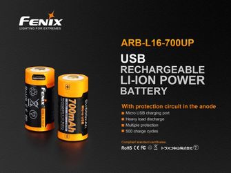 Fenix ​​RCR123A 700 MAH USB Li-ion