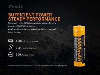 Rechargeable battery Fenix ​​21700 5000 mAh Li-ion