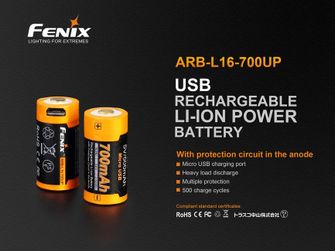 Fenix ​​RCR123A 700 MAH USB Li-Ion High Current