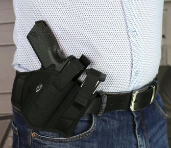 Falco belt case on gun with Glock 19, black right