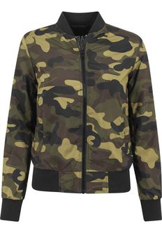 Urban Classics Women&#039;s Light Bomber camouflage jacket, Woodcamo