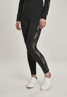 Urban Classics Women&#039;s Lace Striped Leggings, Black