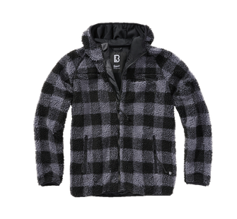 Brandit fleece hooded jacket Teddyfleece Worker, black/grey