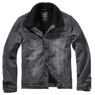 Brandit sherpa denim jacket with fur, black