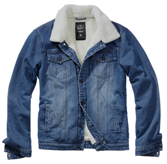 Brandit sherpa denim jacket with fur, blue