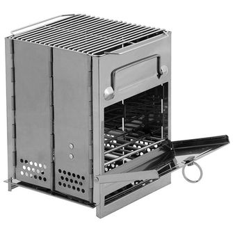 Foxoutdoor cooker, with grate, folding, small, stainless steel