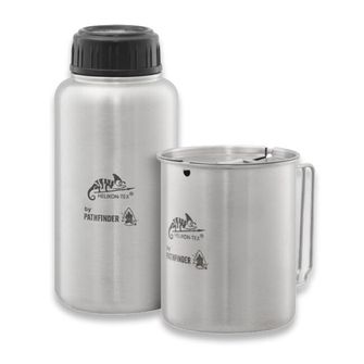 Helicon-Tex Pathfinder 32oz stainless steel water bottle with a glass