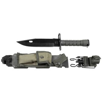 MFH Bayonet, M9, OD green, plastic handle, sheath