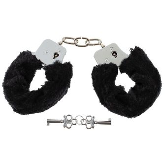 MFH Handcuffs, 2 keys, chrome, black plush cover