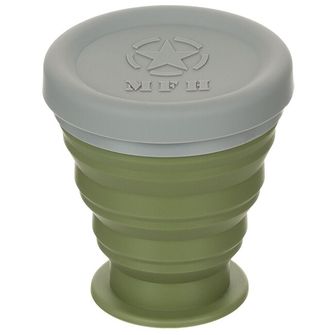 MFH Folding Cup, with lid, Silicone, OD green, 200 ml