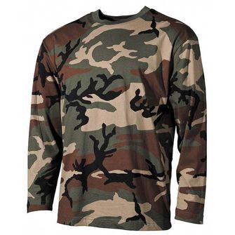MFH T-shirt with long sleeves pattern woodland, 160g/m2