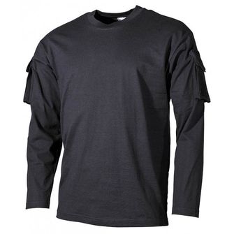 MFH US black long shirt with Velcro pockets on the sleeves of, 170g/m2