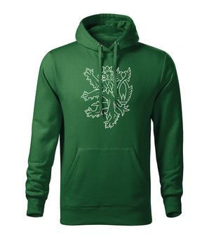 Dragow Men's sweatshirt with hood Czech lion, green 320g/m2