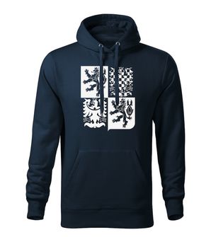 Dragow Men's sweatshirt with hood Czech large emblem, dark blue 320g/m2