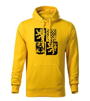 Dragow Men's sweatshirt with hood Czech large emblem, yellow 320g/m2