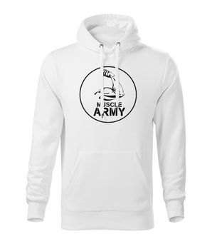 Dragow Men's sweatshirt with hood muscle army biceps, white 320g/m2