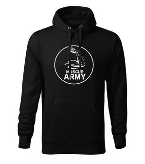 Dragowa men's sweatshirt with hood muscle army biceps, black 320g/m2