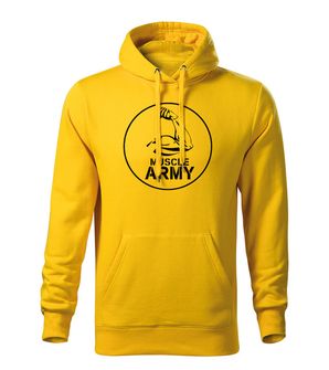 Dragow Men's sweatshirt with hood muscle army biceps, yellow 320g/m2
