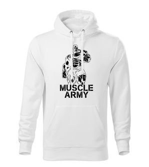 Dragow Men's sweatshirt with hooded Muscle Army Man, white 320g/m2