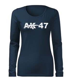 DRAGOW SLIM Women's T-shirt with long sleeves AK-47, dark blue 160g/m2