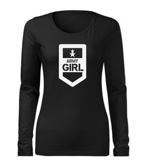 DRAGOWA SLIM Women's T -shirt with Long Sleeve Army Girl, Black 160g/m2