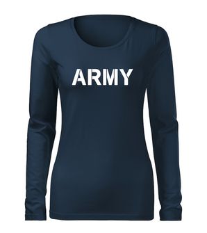 DRAGOWA SLIM Women's T -shirt with long sleeves of Army, dark blue 160g/m2