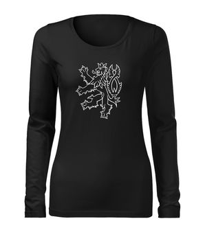 DRAGOW SLIM Women's T -shirt with Long Sleeve Czech Lion, Black 160g/m2
