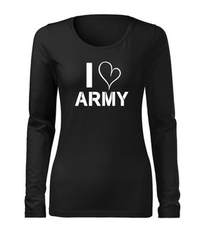 DRAGOWA SLIM Women's T -shirt with Long Sleeve I Love Army, Black 160g/m2